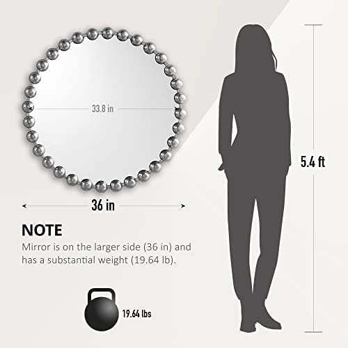 Madison Park Round Mirror, Metal Frame Circle Mirror 36 inch, Wall Art Decor Mounted Hanging for Entryway, Bathroom, hallway, Living Room, Vanity, Marlowe, Silver