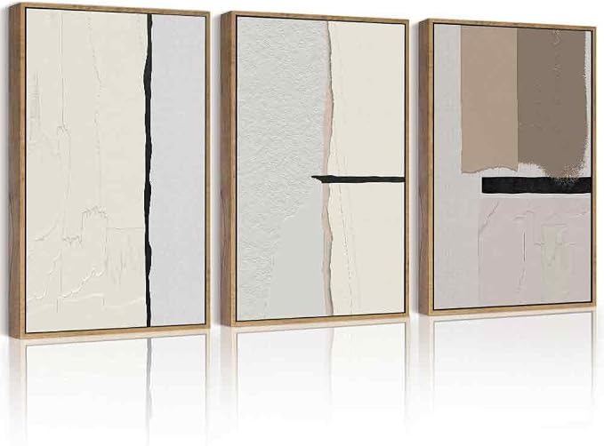 PHOPAGO Neutral Abstract Framed Wall Art Large 16x24in Beige Mid Century Textured Wall Decor Minimalist Modern Illustrations Prints for Ding Room Bedroom Decor - Natural Framed