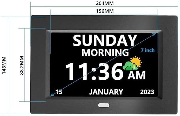 LXBYJKJ 7 Inch Digital Clock with Day and Date for Elderly Alzheimer's Clock Customizable Alarms 3 Display Modes Large Font Alarm Clock for Seniors Auto DST Black