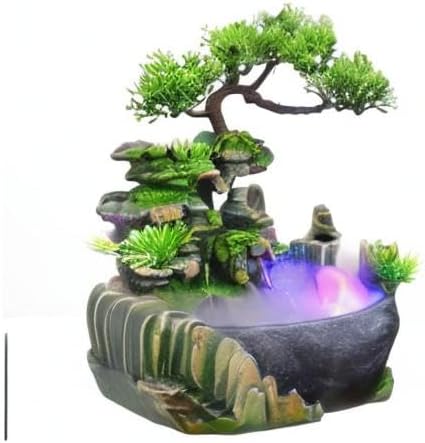Indoor Tabletop Fountains , Rockery, Water, Waterfall, Plants, Desktop Fountain, atomizing humidifier Fountain, Home Office Desktop Decorations, Automatic Pump with Power Switch