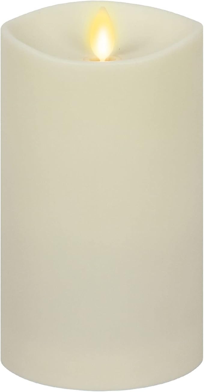 Luminara Outdoor Flameless LED Ivory Candle Melted Edge 3.75" x 7" Real Moving Flame Battery Operated Timer Plastic Weather-Resistant
