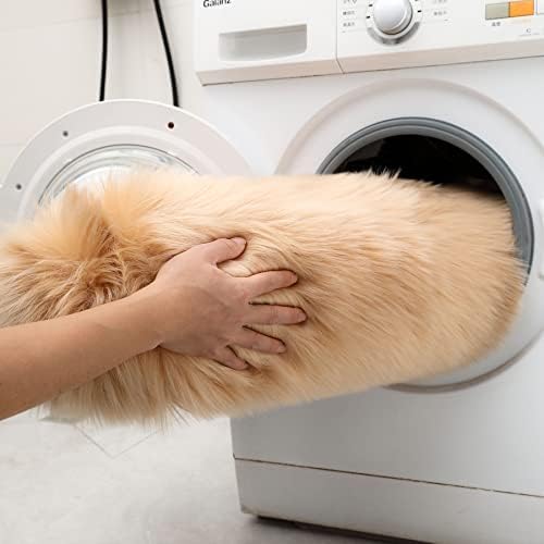 Faux Fur Sheepskin Runner Rug Brown 2x6 ft Ultra Soft Shaggy Plush Fluffy Fuzzy Area Carpet Decorative Chair Cover Floor Mat for Bedroom Sofa Living Room Bedside