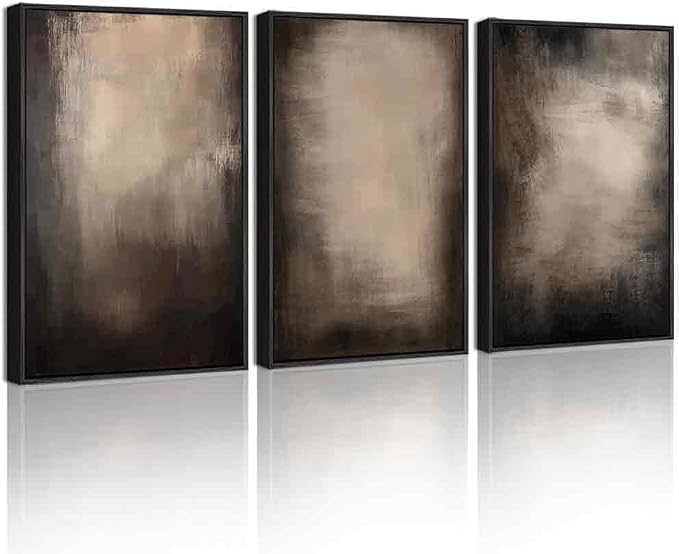 PHOPAGO Abstract Framed Wall Art Earthy in Deep Brown and Beige Tones Modern Art Decorative Keep Clam Bedroom Hallway Home Decor - 12x16in Black Framed