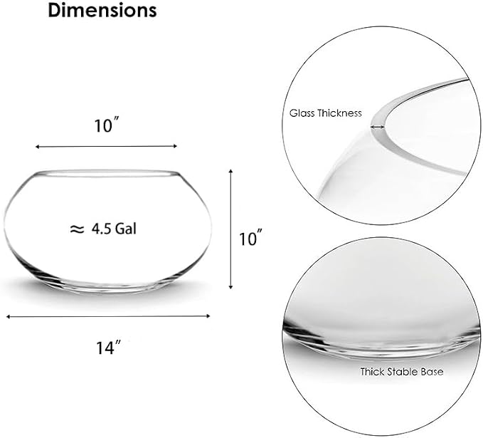 CYS EXCEL Large Glass Bubble Bowl (H-10 W-14, Approx. 4.9 Gal.) Round Bowl Terrarium Globe Flower Vase Centerpiece for Weddings Events Arrangements