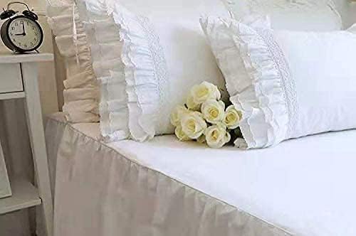 2-Pack White Pillow Shams Shabby Chic Pillowcases with Lace Ruffles Vintage Pillow Covers Cotton Queen Size 20"X30" Luxury Elegant