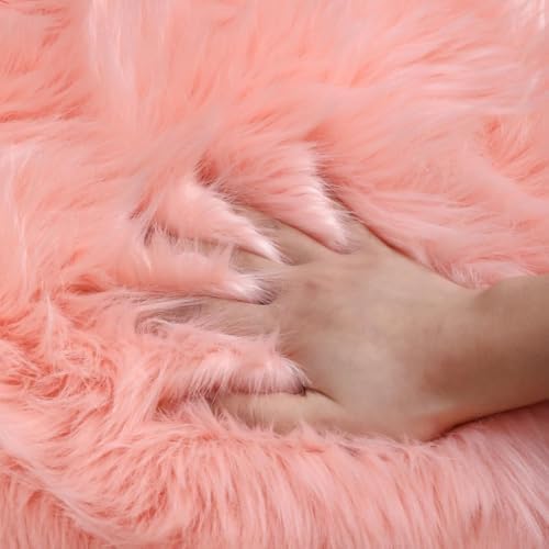 Faux Fur Sheepskin Runner Rug Pink 2x6 ft Ultra Soft Shaggy Plush Fluffy Fuzzy Area Carpet Decorative Chair Cover Floor Mat for Bedroom Sofa Living Room Bedside