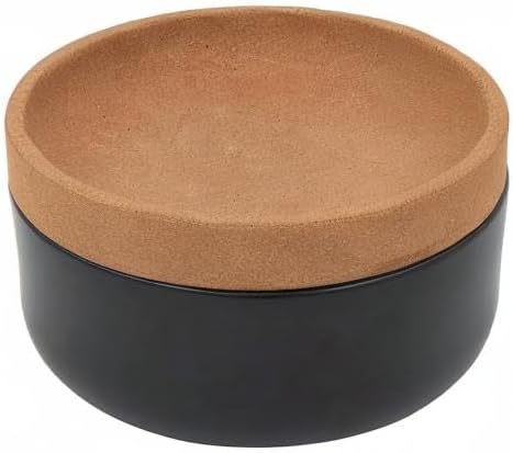 Kamenstein Ceramic and Cork Large Breathable Produce Bowl with Lid to Naturally Extend Produce Freshness, Natural Cork and Black Ceramic
