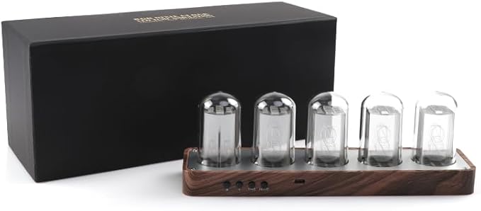 ClocTeck Nixie Tube Clock Walnut Digital Clock, Support Wi-Fi Time SYNC, Alarm & Timer, 12/24H Display, A Retro Gift for Friends (Wood Grain)