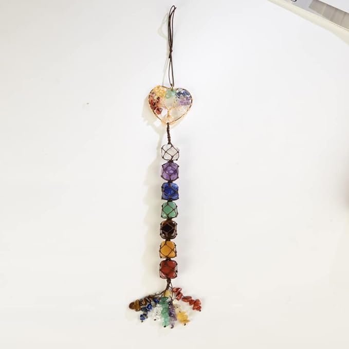 Anjiucc Handmade Crystal Chakra Swing Pendant Mirror Hanging car Accessories Tree of Life Stone Tree feng Shui Home Decoration Window
