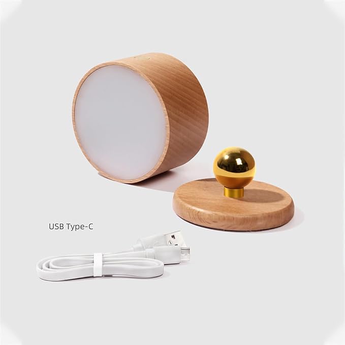 LANDGOO Wood Wall Sconce, Sapele Wood Magnetic 360° Rotatable Cordless Bedside Lamp Set, Rechargeable & Dimmable LED Lights with Touch Control, Wireless Wall Mount for Bedroom