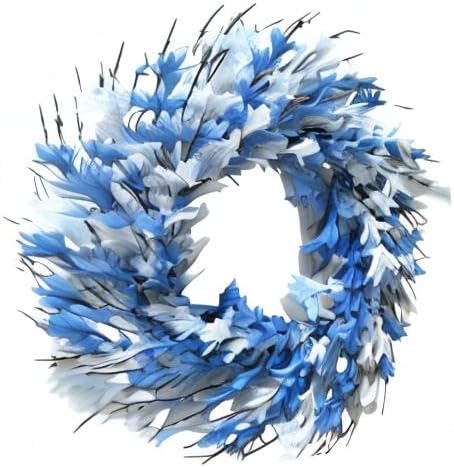 Bibelot 22inch Artificial Forsythia Flower Wreath Spring Summer Fall Wreath Silk Leaves for Front Door Porch Farmhouse Patio Garden Home Decor (Blue)