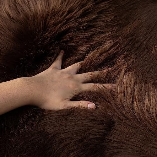 Faux Fur Sheepskin Runner Rug Coffee 2x6 ft Ultra Soft Shaggy Plush Fluffy Fuzzy Area Carpet Decorative Chair Cover Floor Mat for Bedroom Sofa Living Room Bedside