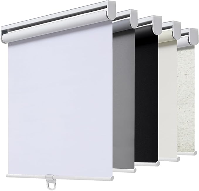 AOSKY Cordless Roller Shades Blackout Blinds for Windows Room Darkening Rolled Up Shades with Spring System, UV Protection Window Shades Door Blinds for Home and Office (35.5" W x 64" H, White)