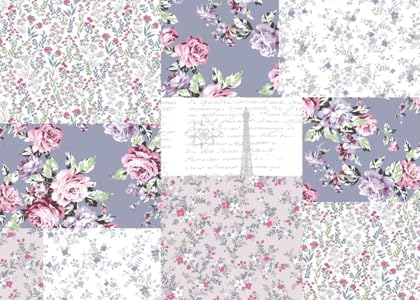 Brilliant Sunshine Roses Toile Quilt Set, 3-Piece Bedding Sets, Traditional Lively Patchwork Design, Washable and Reversible Bedspread, Soft Lightweight Coverlet, All-Season, Full/Queen, Blue Pink