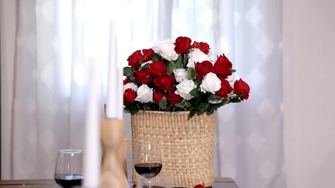 Rowfad 60 Pcs Artificial Roses Bulk Velvet Silk White Roses White Roses for Wedding Centerpieces Bridal Bouquet Mohter's Day Valentine's Day Home Decor (60, White)