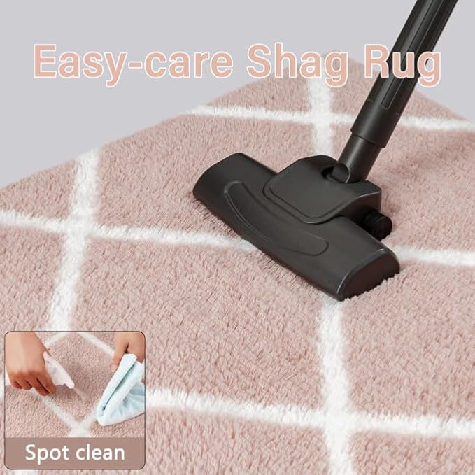 PureCozy 5x8 Checkered Rug for Bedroom Pink and White Modern Soft Area Rug Fluffy Non-Slip Carpet for Living Room Playroom Home Aesthetic Decor