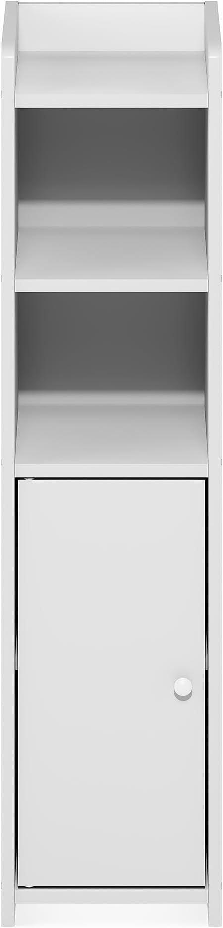 Furinno Fulda Bathroom Storage Cabinet, 5-Tier Bathroom Cabinet, Narrow Cabinet with Door and Adjustable Shelves, 32H, for Small Spaces, Bathroom, Living Room, Entryway, White