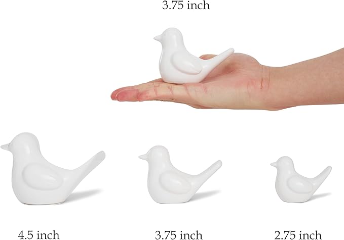 Small White Bird Statue Ceramic 2-Piece Set, 3¾ inch Cute Knick Knack for Home Office Shelf Desk Decor