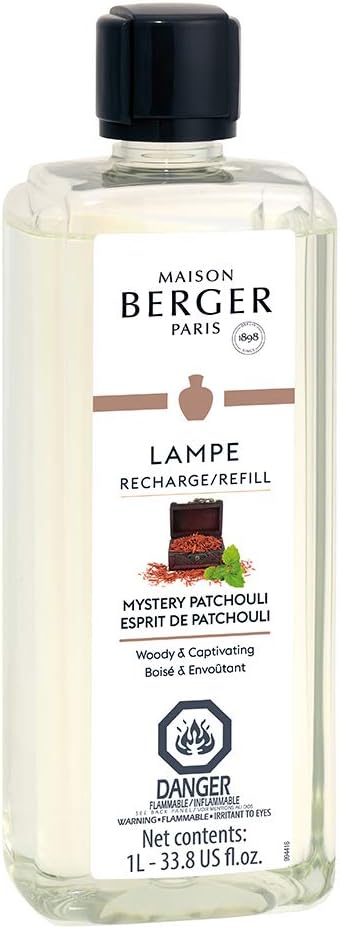 Maison Berger Mystery Patchouli Lampe Berger Refill, 1 Liter (33.8 fl oz), 2-in-1 Catalytic System, Neutralizes Odors and Diffuses Fragrance, Rose, Blackcurrant, Patchouli, Sandalwood, Made in France