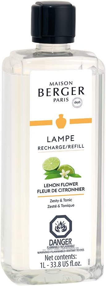 Maison Berger Lemon Flower Lampe Berger Refill, 1 Liter (33.8 fl oz), 2-in-1 Catalytic System, Neutralizes Odors and Diffuses Fragrance, Lemon, Orange Blossom, Made in France