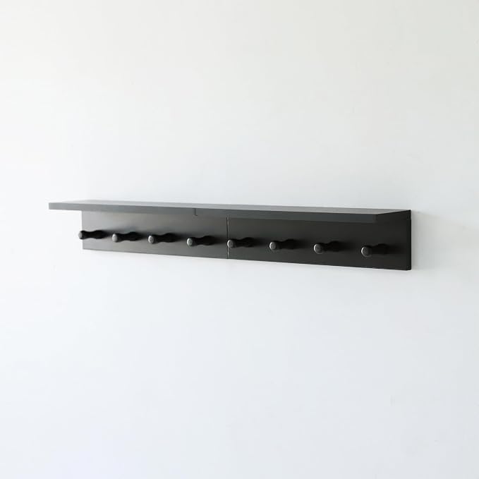 Entrance Coat Rack ,Coat Hooks, Wall-Mounted Wooden Hook Rack, Wall-Mounted Shelves are Very Suitable (Black Color Finish—A-2)