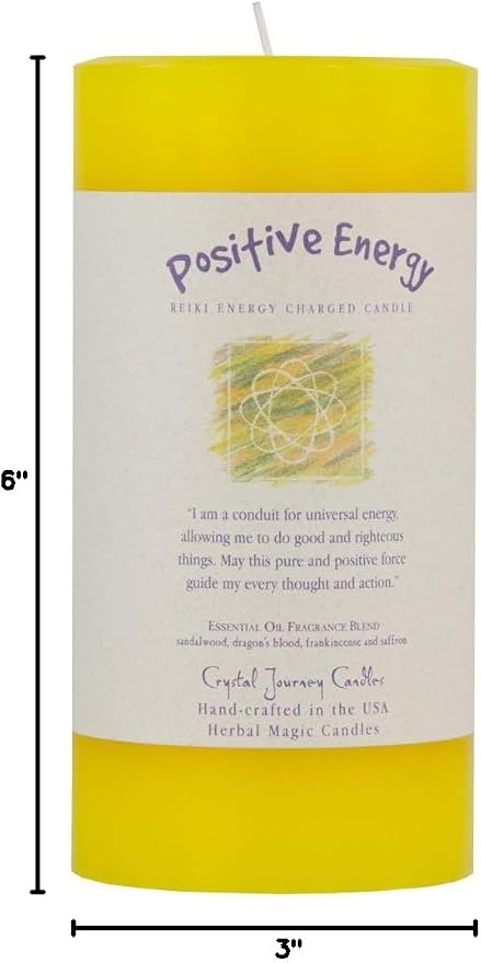 6" X 3" Crystal Journey Herbal Magic Reiki Charged Pillar Candle - Positive Energy