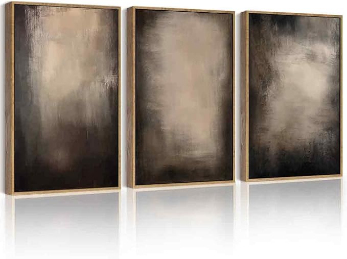PHOPAGO Abstract Framed Wall Art Large 16x24in Earthy in Deep Brown and Beige Tones Modern Art Decorative Keep Clam Bedroom Hallway Home Decor - Natural Framed
