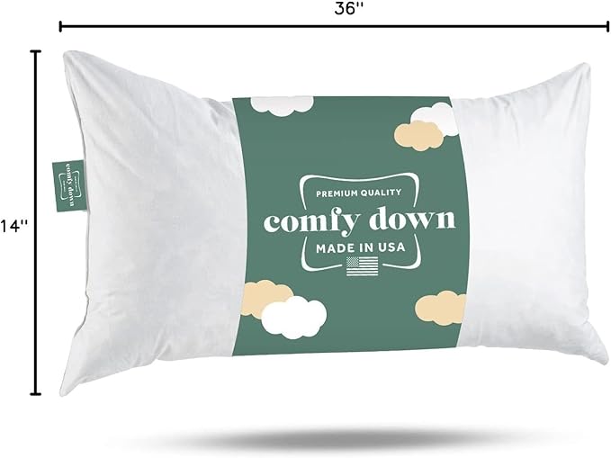 ComfyDown Decorative Throw Pillow Insert, Down and Feather Fill, 100% Cotton Cover, 233 Thread Count - Made in USA (14 X 36)