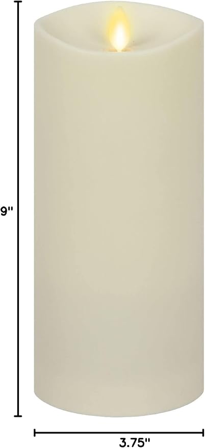 Luminara Outdoor Flameless LED Ivory Candle Melted Edge 3.75" x 9" Real Moving Flame Battery Operated Timer Plastic Weather-Resistant