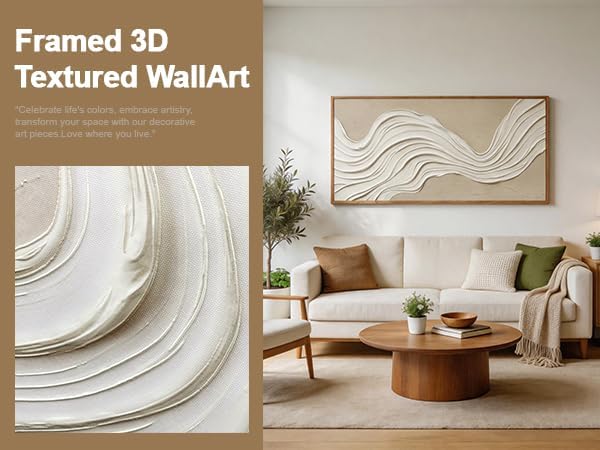 CHDITB 3D Textured Neutral Earth Tone Abstract Wave Relief Sculpture Framed Canvas Wall Art Set, Minimalist Texture Modern Wall Decor, Earth Tone Prints for Living Room Hallway Bedroom Decor 40"x20"