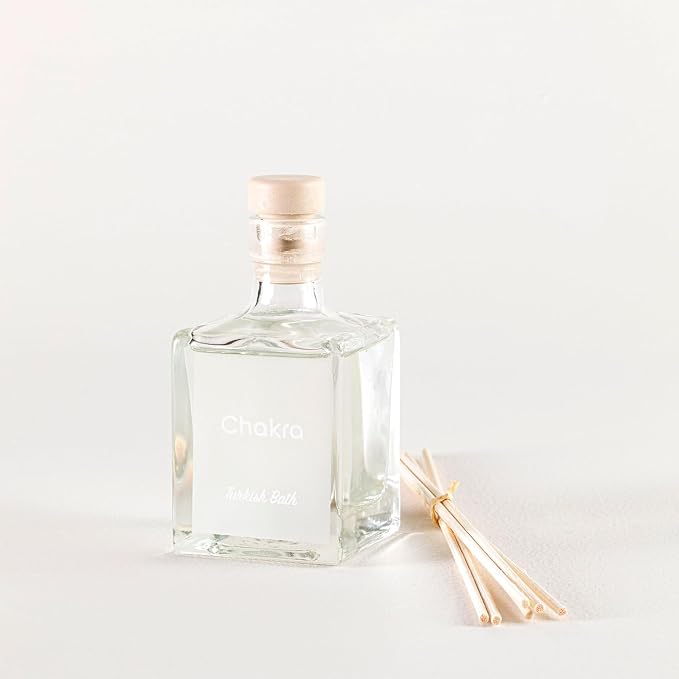 Chakra Reed Diffuser Set - Reed Diffusers for Home, Office and Living Spaces with Long-Lasting Fragrance, Scent Diffuser with Decorative Glass Bottle & Bamboo Sticks, 3.3 fl oz, Turkish Bath