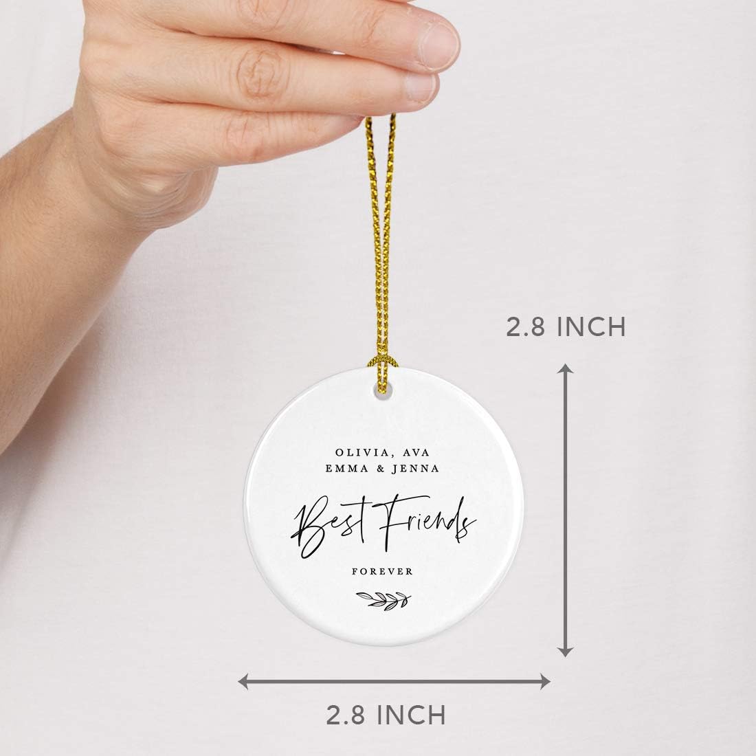 Andaz Press Personalized Best Friends Round Ceramic Porcelain Christmas Tree Ornament Keepsake Collectible Gift, Olivia, Ava, Emma & Jenna, Best Friends Forever 2025, Antique Handdrawn, 1-Pack