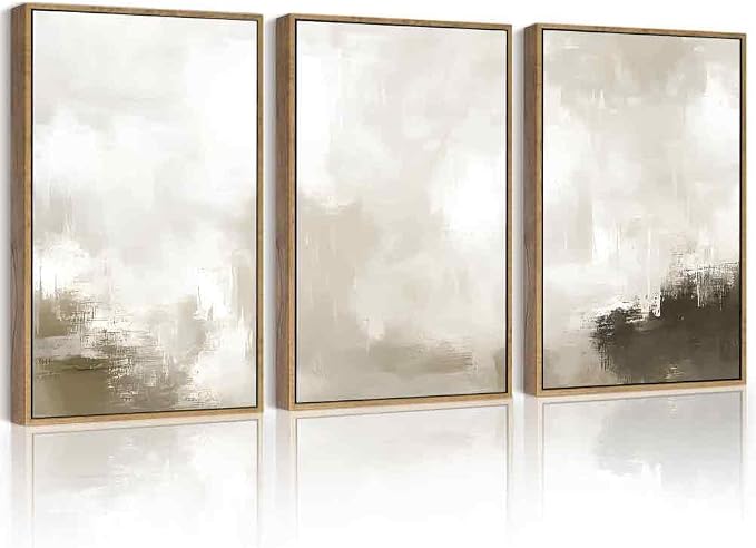PHOPAGO Abstract Framed Wall Art Large 16x24in Minimalist Pastel Neutral Wall Decor Modern Art Paints Living Laundry Room Home Decor - Natural Framed
