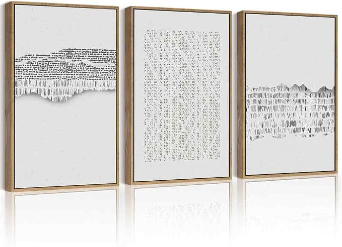 PHOPAGO Gray Abstract Framed Wall Art Large 16x24in Mid Century Minimalist Boho Wall Decor Modern Neutral Farmhouse Rustic Art Bedroom Living Room Decor - Natural Framed