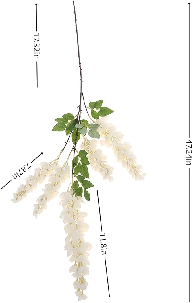 4pcs 47.2-inch Artificial Fake Wisteria Hanging Flower Garland Silk Flower String Home Party Decoration White Blue Pink Purple (White)