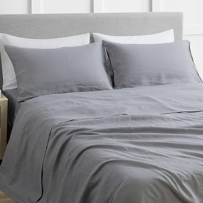 DAPU 100% Linen Pillowcases 20x40 Inches Pillow Cases (Pack of 2) with Envelope Closure, Stone Washed Breathable and Cooling (Earl Gray, King)