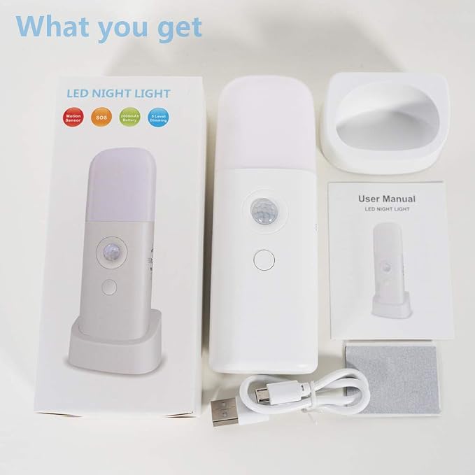 CREWEEL Motion Sensor Night Light, Dimmable Night Lights with 5 Brightness Levels, 2000mAh Rechargeable Battery Operated Light, Portable Motion Sensor Light for Kids Room, Bedroom, Hallway.