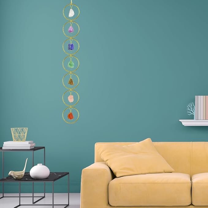 Anjiucc Handmade Natural Gemstone Crystal Hanging Ornaments 7 Chakra Feng Shui Ornaments for Home Decoration Window Decor(A-Style 9)