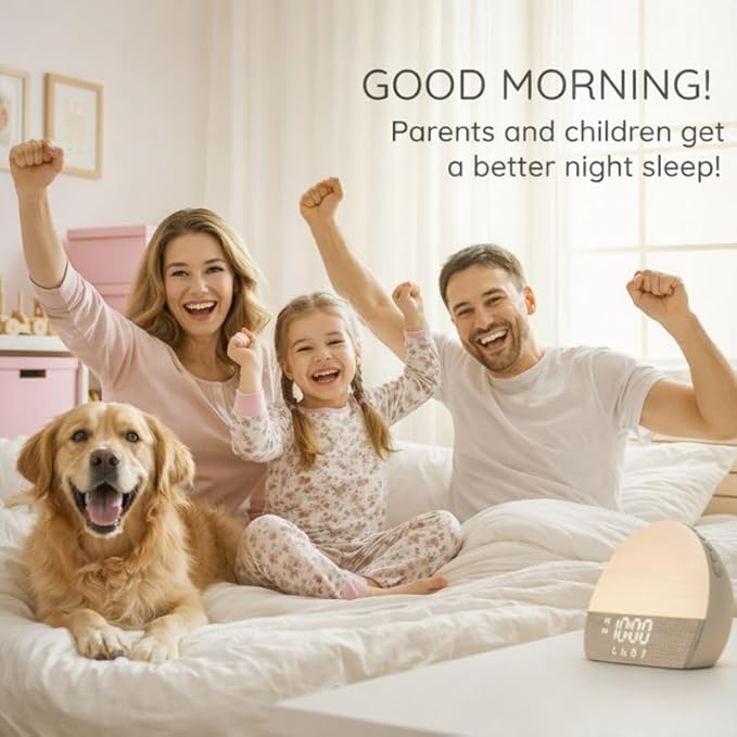 White Noise Sound Machine Sunrise Alarm Clock – 30 Non-Looping Soothing Sleep Sounds with LoFi and Healing Music| 10-Color Ambient Light & Sunlamp | No App Screen Free Sleep for Baby Adults Kids