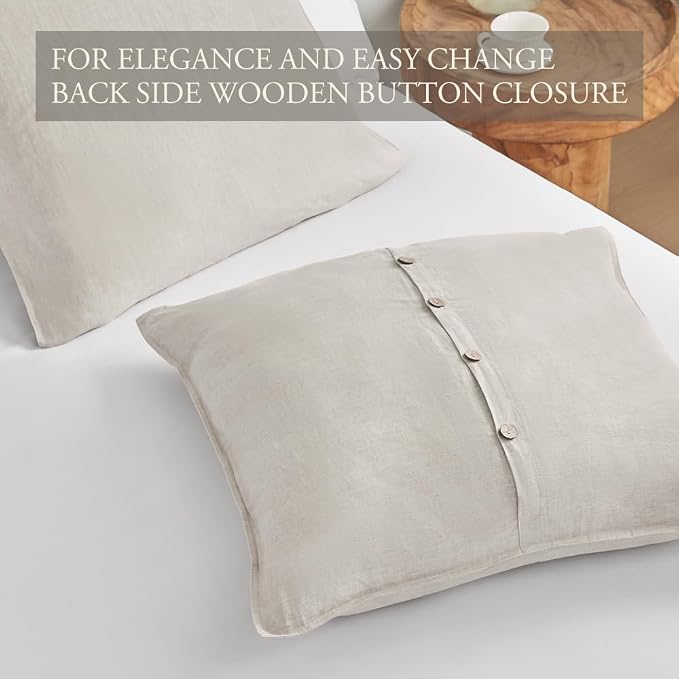 DAPU 100% Linen Euro Shams 26x26 Inches Euro Shams (Pack of 2) with Envelope Closure, Stone Washed Breathable and Cooling (Natural Linen, Square)