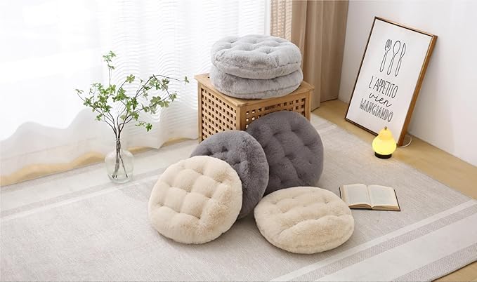 Large Floor Pillow Meditation Cushion Round Floor Cushions for Adults,Luxury Faux Fur Thick Floor Pillows for Sitting Put in Living Room Balcony Outdoor Tatami(Grey)
