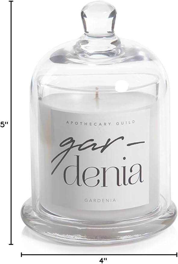 Zodax Apothecary Guild Scented Jar Candle with Glass Cloche, 10.19 oz - Gardenia