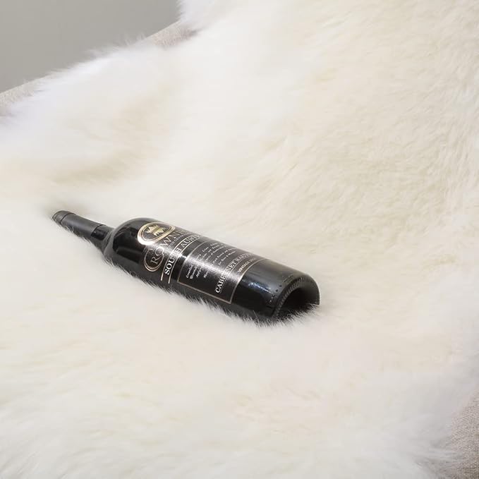 IRIWOOL Premium Genuine Fur Sheepskin Rug Real Australia Sheepskin Natural Luxury Fluffy Lambskin Fur Area Rug Seat Covers for Kids Bedroom Sofa Chair Cover (Creamy White, Double Pelt/2ft x 6ft)