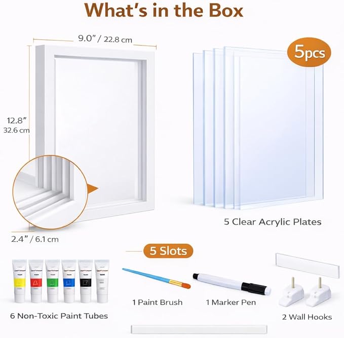 VidwanHome Family Handprint & Hand Casting Kit – DIY Keepsake Frame, Wooden Frame & 5 Acrylic Sheets – Capture Baby Footprints or Family Prints –Christmas Gift for Grandparents & New Parents (White)
