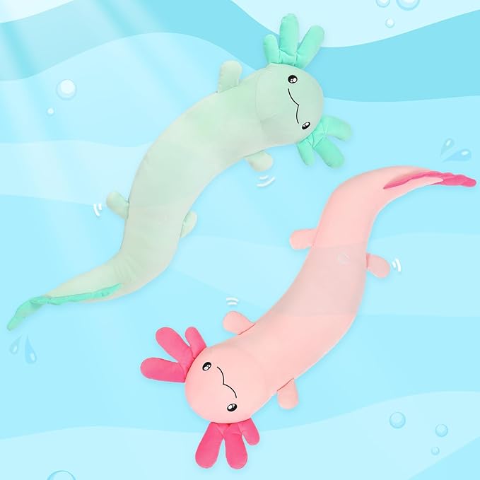 Tezituor Green Axolotl Plush Pillow Axolotl Stuffy 48'', 4ft Glow-in-Dark Stuffed Animal Plush Salamander Body Pillow for Axolotl-Lover 6-12 Girls Gifts Valentine's Day Christmas