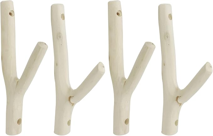 8Pcs Real Wood Tree Branch Wall Hook, Thickness 1cm-2cm with Screw | Farmhouse Rustic Decorative Wooden, Without Bark Trunk