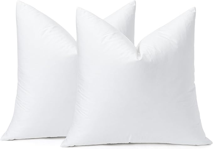 OTOSTAR Pack of 2 Down and Feather Throw Pillow Inserts, 28 x 28 Soft Fluffy Square Pillow Inserts with 100% Cotton Cover Decorative Pillows for Sofa Couch Bed-White