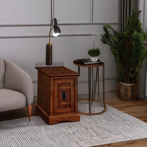 Leick Home Mission Narrow End Table, Solid Wood, with Door, for Living Room and Small Spaces, Mission Oak, 82401