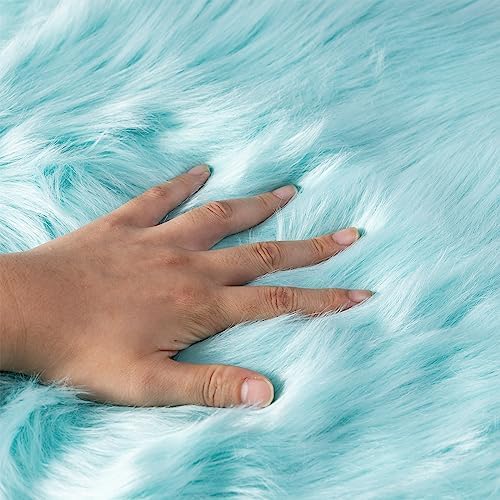 Faux Fur Sheepskin Runner Rug Blue 2x6 ft Ultra Soft Shaggy Plush Fluffy Fuzzy Area Carpet Decorative Chair Cover Floor Mat for Bedroom Sofa Living Room Bedside