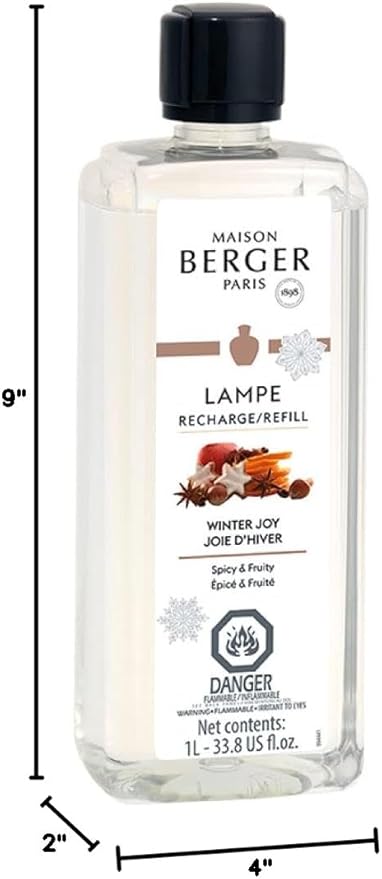 Maison Berger Winter Joy Lampe Berger Refill, 1 Liter (33.8 fl oz), 2-in-1 Catalytic System, Neutralizes Odors and Diffuses Fragrance, Apple, Cinnamon, Made in France